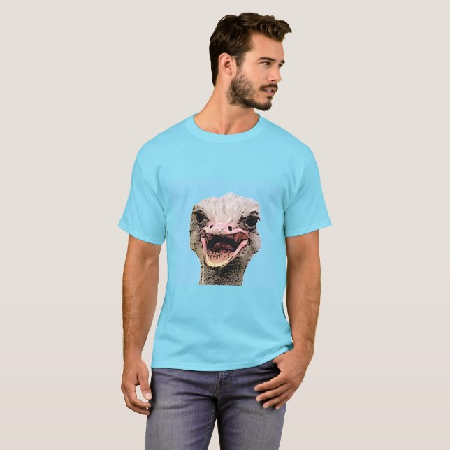 Camiseta Ave de Estrangeiro Cara de Avestruz Sorridente (Frente Completa)