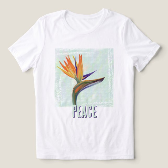 Camiseta Ave de Paraíso Pintada à Mão PEACE  (Design frontal)