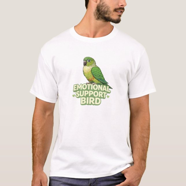 Camiseta Ave de Suporte Emocional Green Cheek Conure (Frente)