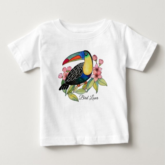 Camiseta Ave De Toucador De Aquarela Com Flores (Frente)