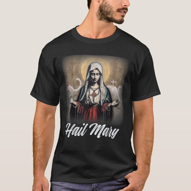 Camiseta Ave Mary Nossa Senhora Abençoada Mãe Rosada Católi (Frente)