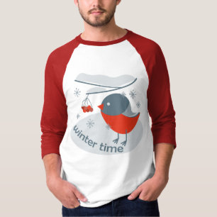 Camiseta Ave-tremoço-de-inverno e bagas-touro-vermelhas T-S