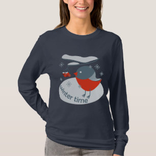 Camiseta Ave-tremoço-de-inverno e bagas-touro-vermelhas T-S