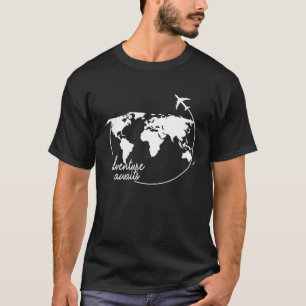 Camiseta Aventura aguarda o mapa mundial do ar de Viagem Va