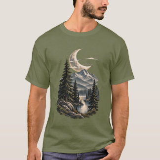 Camiseta Aventura ao Ar Livre no Lago da Montanha ao Luar