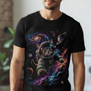 Camiseta Aventura Colorida da Galáxia do Astronauta Gato Có