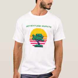 Camiseta Aventura da Árvore do Pôr do Sol Retro