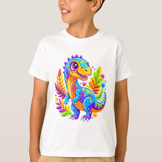 Camiseta Aventura da Selva do Dinossauro Vibrante (Frente)