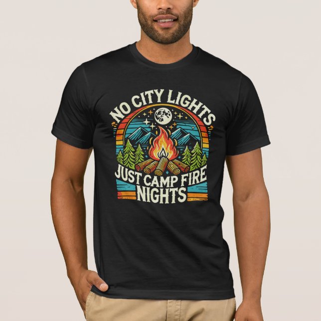 Camiseta Aventura de Acampamento com Fogueira Rústica (Frente)
