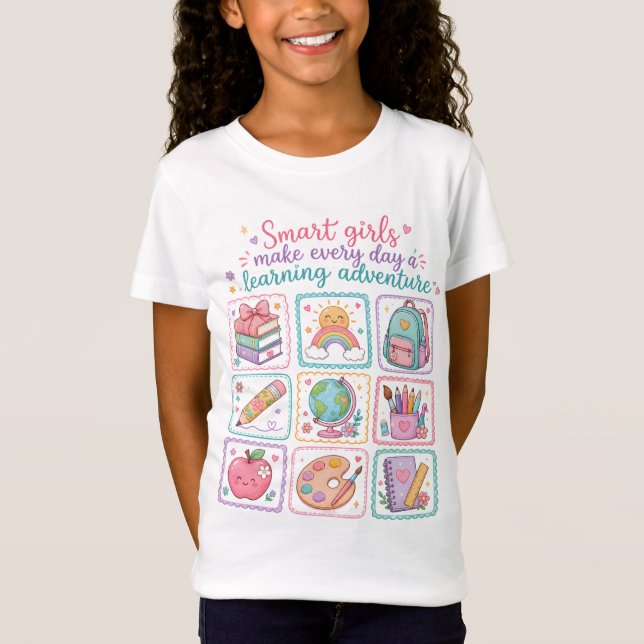 Camiseta Aventura de Aprendizado de Meninas Inteligentes Do (Frente)