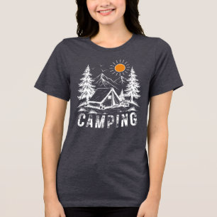Camiseta Aventura de Campanha Montanhas, tenda e natureza