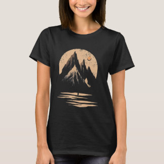 Camiseta Aventura de Montanhista Minimalista ao Pôr do Sol 