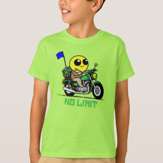 Camiseta aventura de motociclista com rosto sorridente