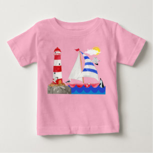 Camiseta Aventura de Navegação Ensolarada Farol de Barco à