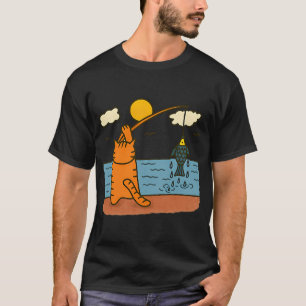 Camiseta Aventura de Pesca da Yoko – Gato Laranja Fofo Pega