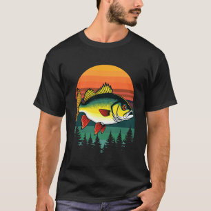 Camiseta Aventura de Pesca de Perca Pôr do Sol Vibrante