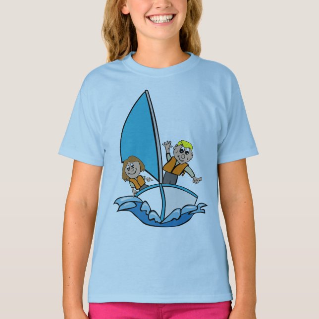 Camiseta Aventura de Vela para Meninas - Pequena M (Frente)