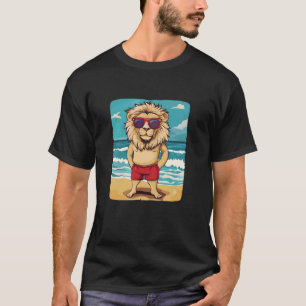 Camiseta Aventura de Verão com este Leão Bonito em Vermelho