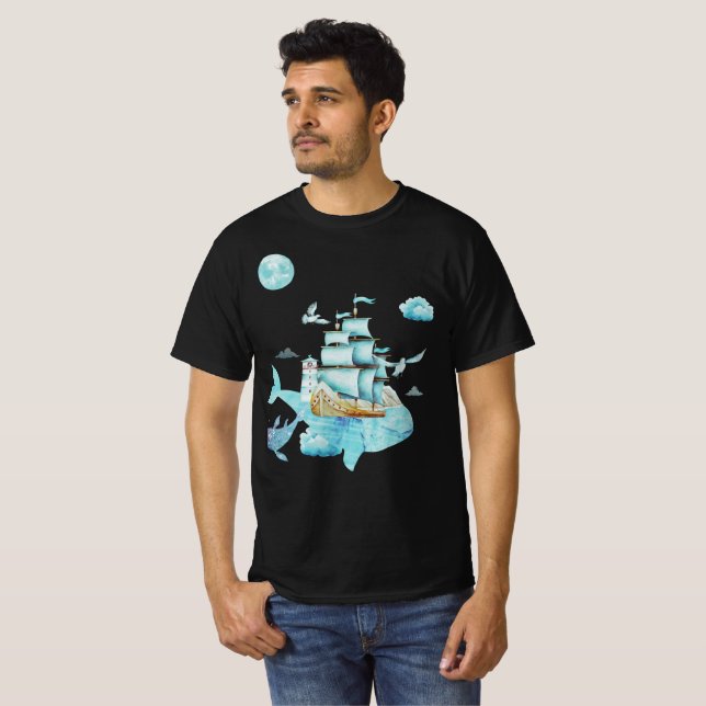 Camiseta Aventura do Navio dos Sonhos no Mar (Frente Completa)