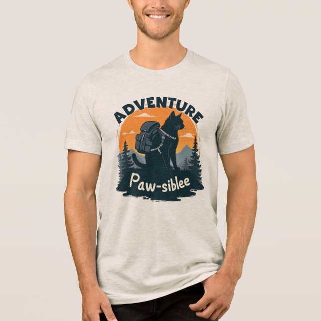 Camiseta Aventura é Pata-possível Mochila de Gato Preto par (Frente)