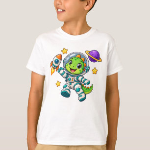 Camiseta Aventura Espacial de Astronauta Dinossauro Fofo pa