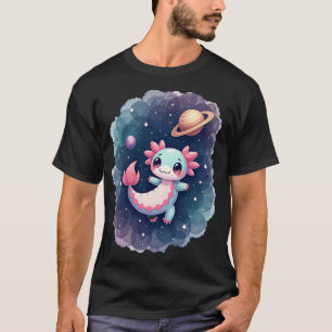 Camiseta Aventura Espacial do Axolote Galáctico Fofa Kawaii