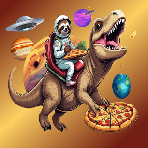 Camiseta Aventura Espacial T-Rex da Pizza Sloth