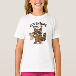 Camiseta Aventura Espera Design de Guaxinim Marrom Fofo