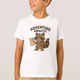 Camiseta Aventura Espera Design de Guaxinim Marrom Fofo
