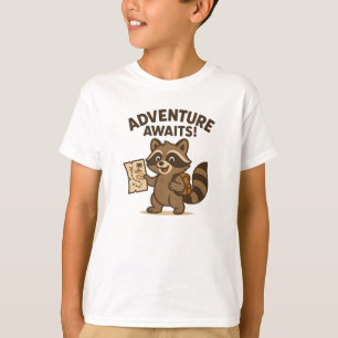 Camiseta Aventura Espera Design de Guaxinim Marrom Fofo
