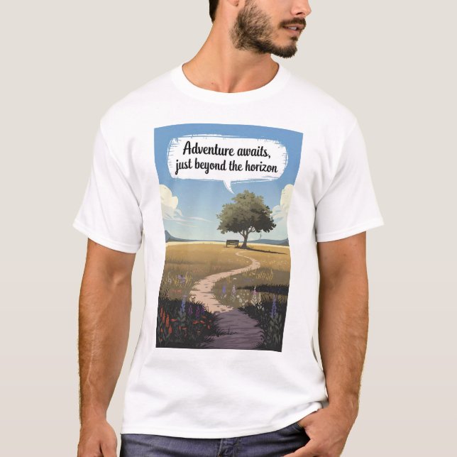 Camiseta Aventura espera, logo além do horizonte (Frente)