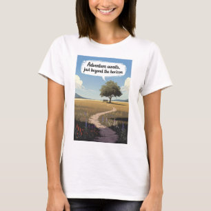 Camiseta Aventura espera, logo além do horizonte