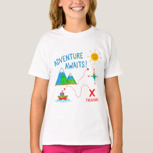 Camiseta Aventura Espera Mapa do Tesouro Desenho Infantil