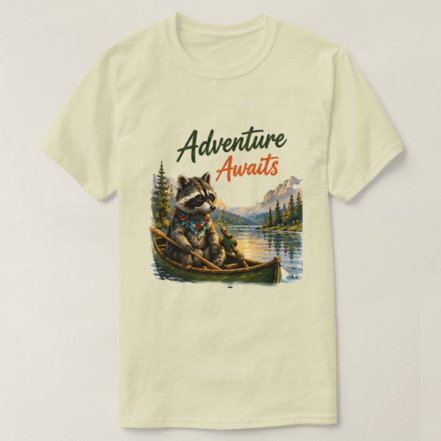 Camiseta Aventura Espera Mapache de Acampamento  | Lago Can (Frente do Design)