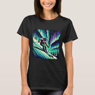 Camiseta Aventura Esqui Sob Luzes De Norte
