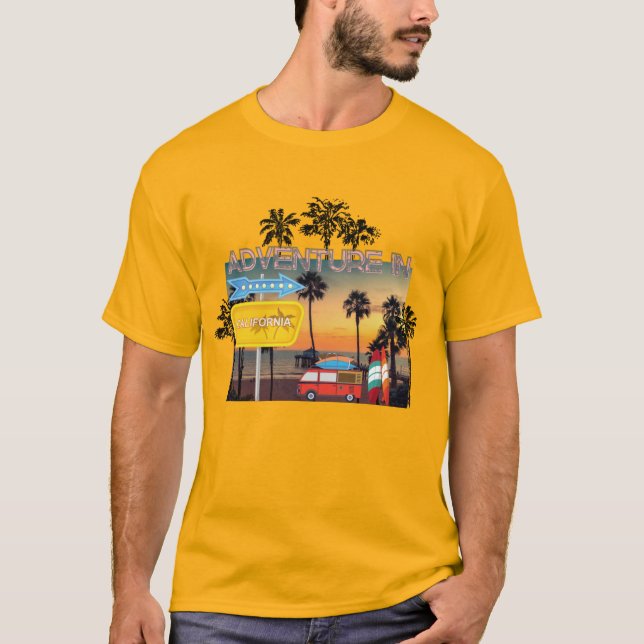 Camiseta Aventura na Califórnia, homens amarelos (Frente)