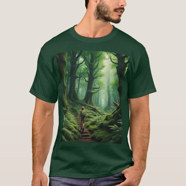 Camiseta Aventura numa floresta verde profunda (Frente)