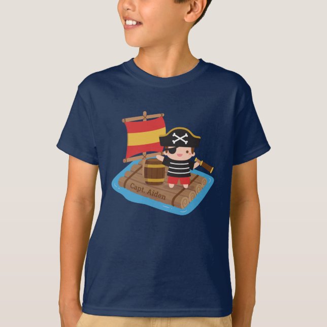 Camiseta Aventura Personalizada de Pirata Menino Fofo em Ja (Frente)