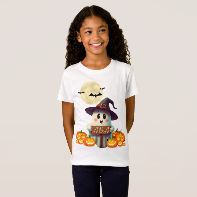 Camiseta Aventura Spooky de nome fantasma "Ava" (Frente Completa)