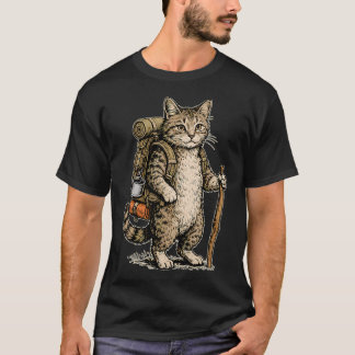 Camiseta Aventura Vintage de Caminhada Gato Acampamento Moc