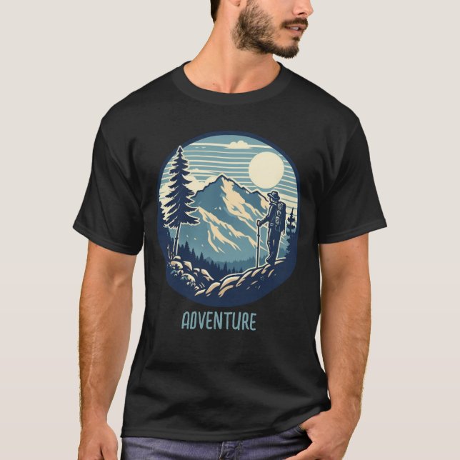 Camiseta Aventuras ao ar livre caminhando e explorando novo (Frente)