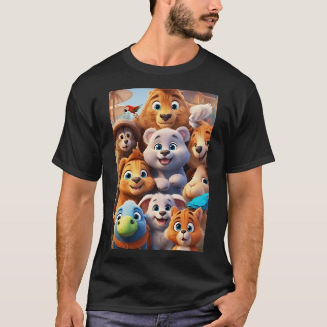 Camiseta Aventuras com Animais Adoráveis" (Frente)