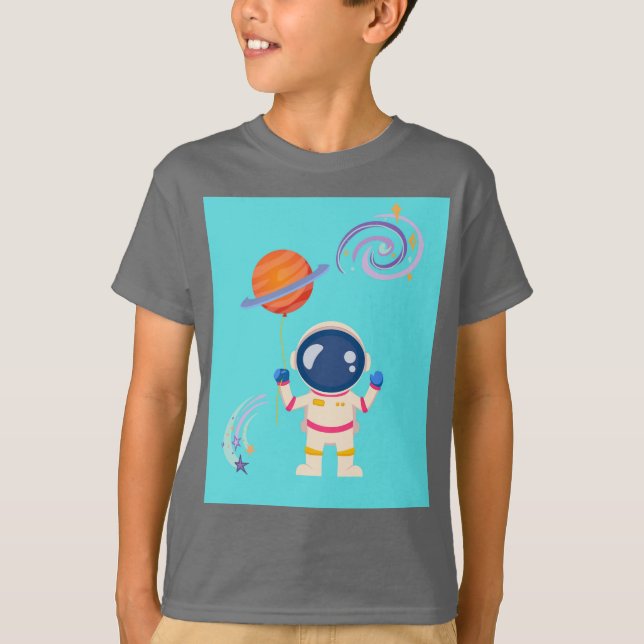 Camiseta Aventuras de desenho animado espacial. (Frente)