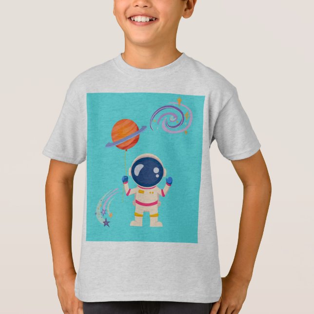 Camiseta Aventuras de desenho animado espacial. (Frente)