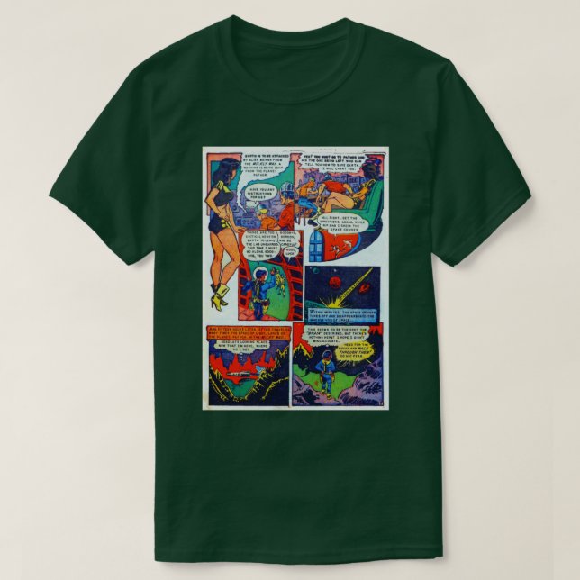 Camiseta Aventuras espaciais cenas de quadrinhos retro-esté (Frente do Design)