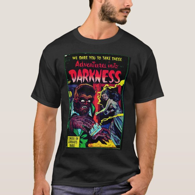 Camiseta Aventuras na escuridão nº 9, Cobrir de horror na i (Frente)