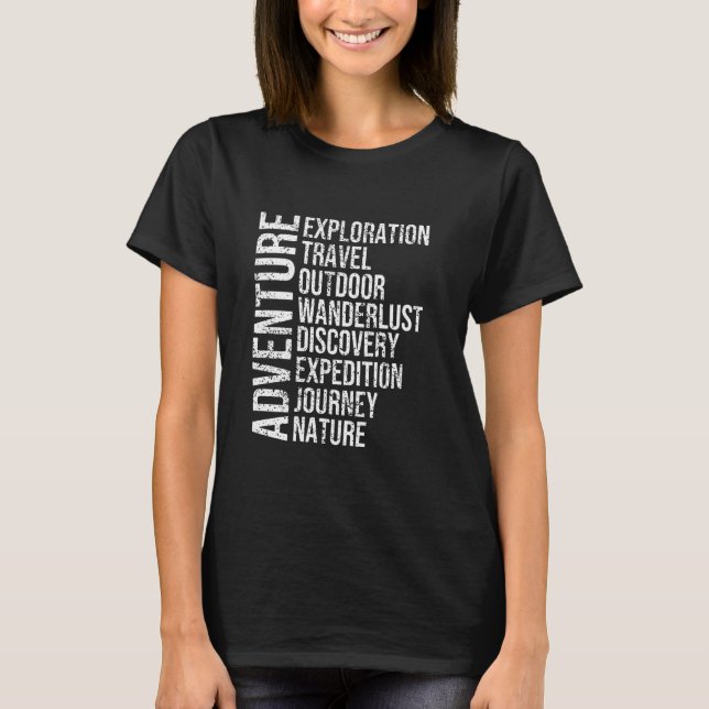 Camiseta AVENTURE AWAITS Explore o mundo em estilo (Frente)