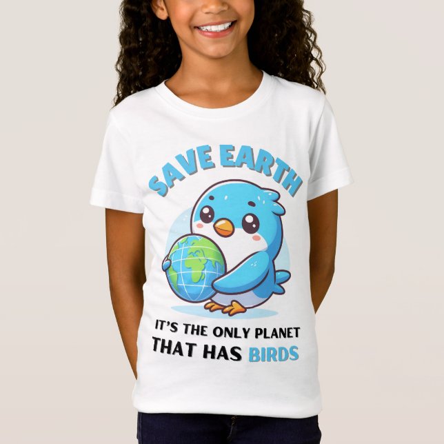 Camiseta aves amantes Salvem a Terra É o único planeta (Frente)