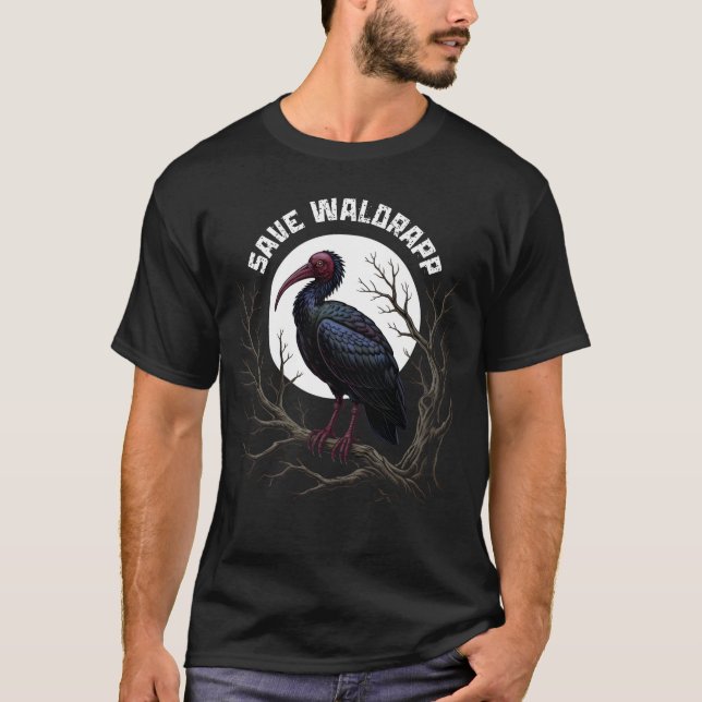 Camiseta Aves ameaçadas: íbis-eremita ou íbis-preto (Frente)