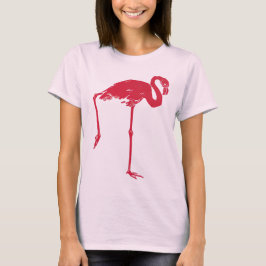 Camiseta Aves Antigas, um Flamingo Rosa com uma Perna Levan